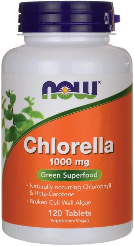 NOW Foods Chlorella Tablets - 1000mg, 120 Count - Organic Green Superfood Supplement
