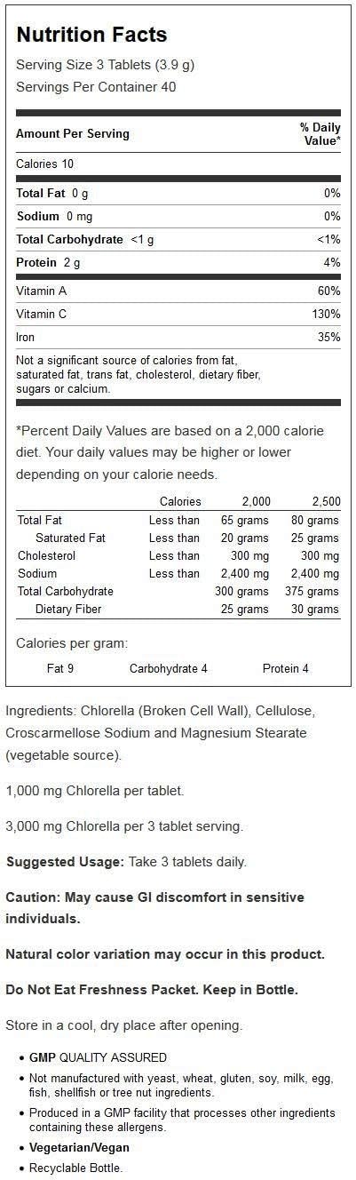 NOW Foods Chlorella Tablets - 1000mg, 120 Count - Organic Green Superfood Supplement
