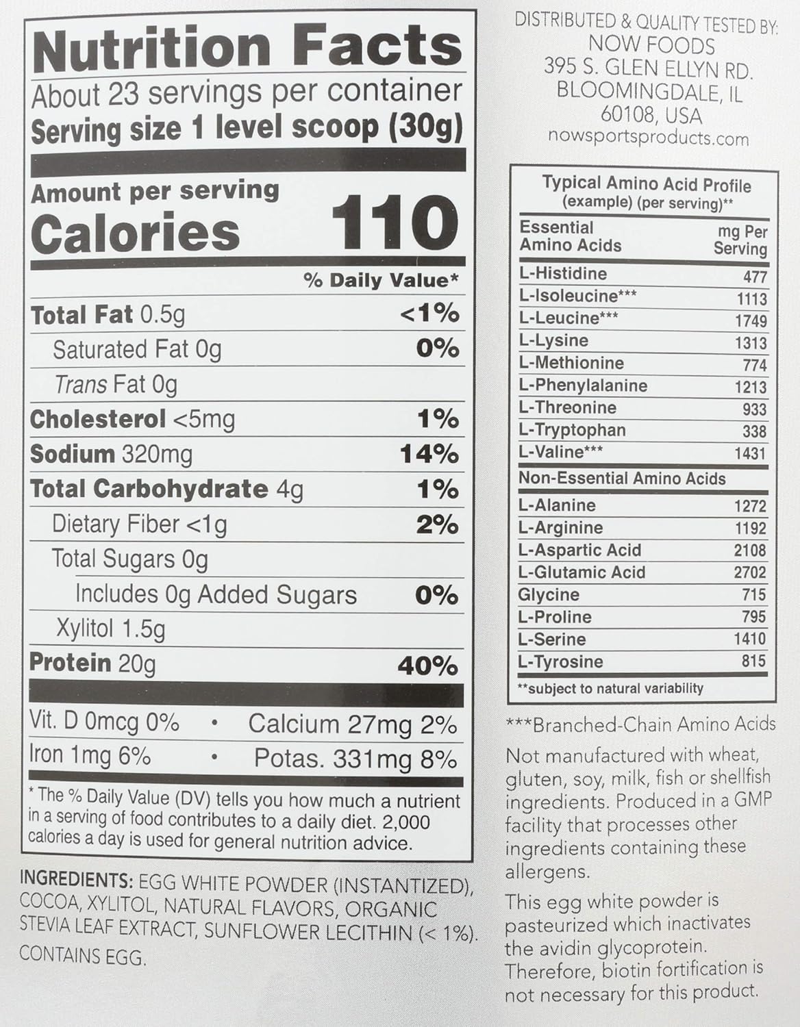 Now Foods Chocolate Egg White Protein Powder - 24 Ounce Jar
