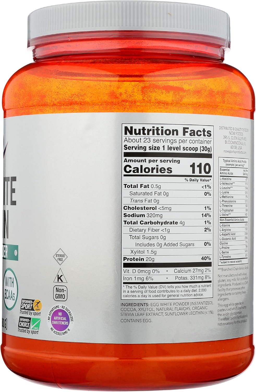 Now Foods Chocolate Egg White Protein Powder - 24 Ounce Jar