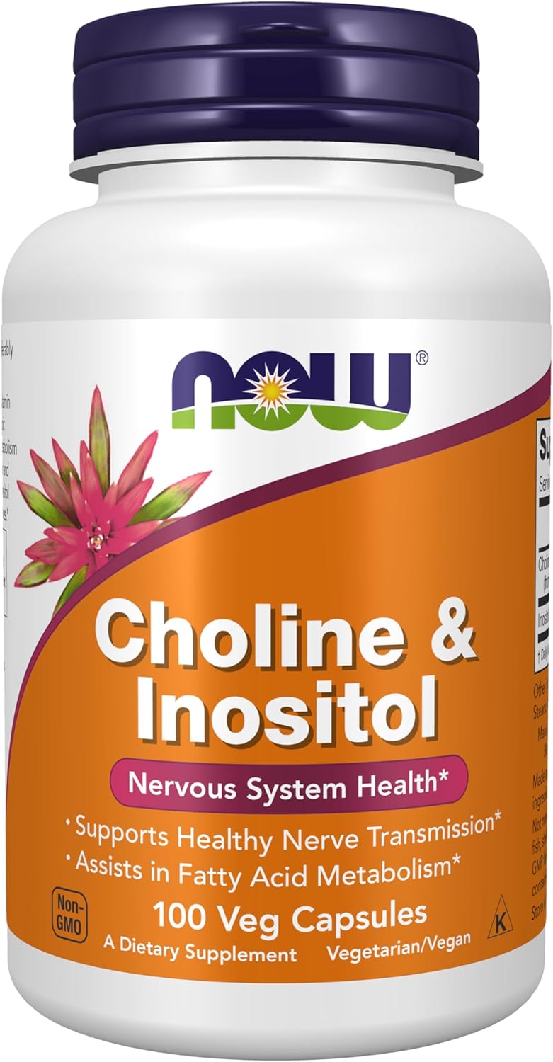 NOW Foods Choline & Inositol Supplements - 500mg for Healthy Nerve Transmission - 100 Capsules