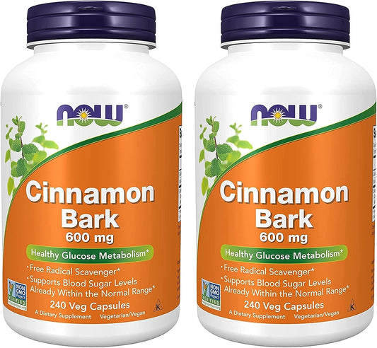 Now Foods Cinnamon Bark 600mg 240 Capsules - Pack of 2 - Natural Support for Healthy Blood Sugar Levels