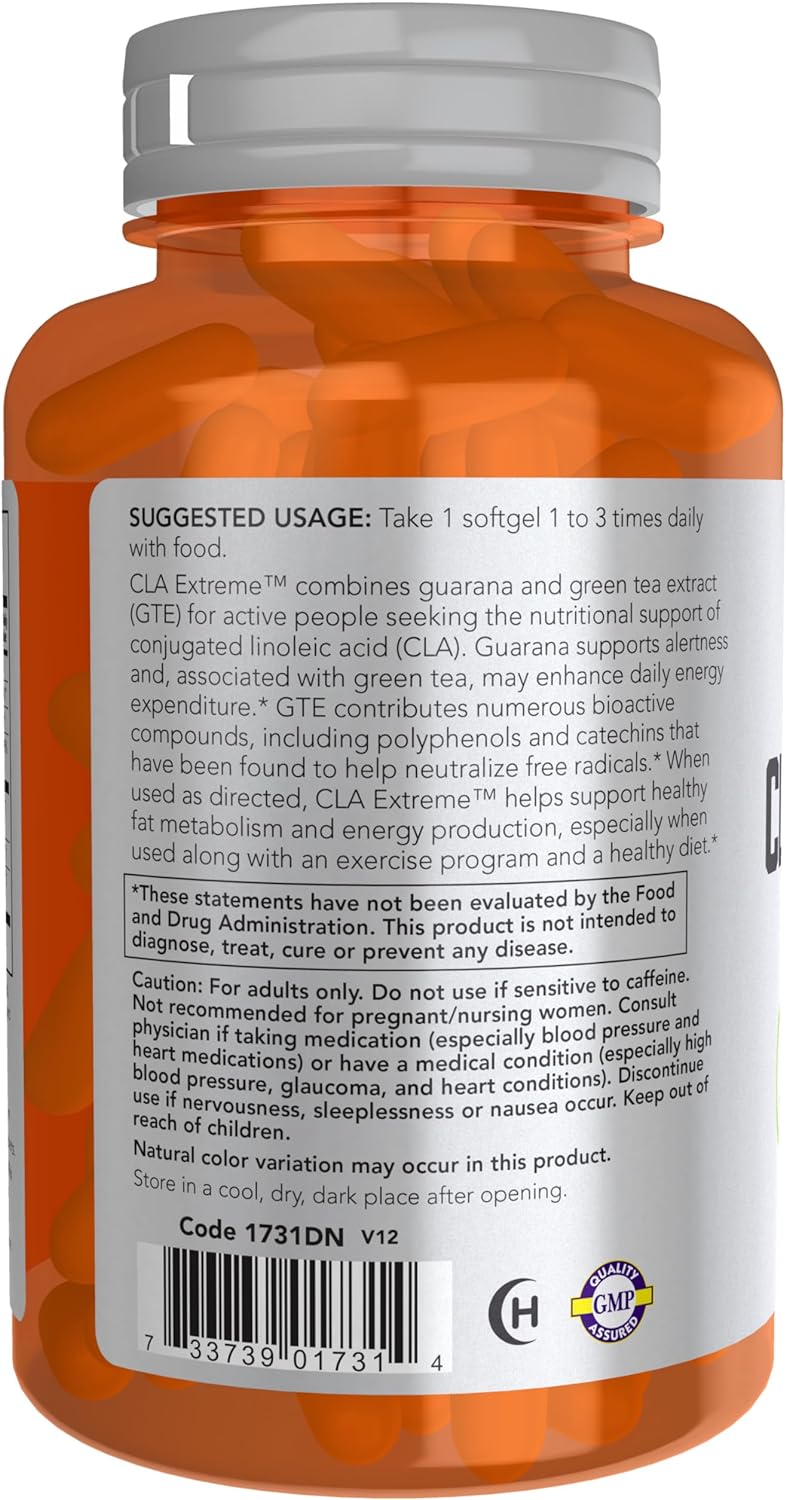 NOW Foods CLA Extreme™ 90 Softgels with Guarana & Green Tea for Sports Nutrition