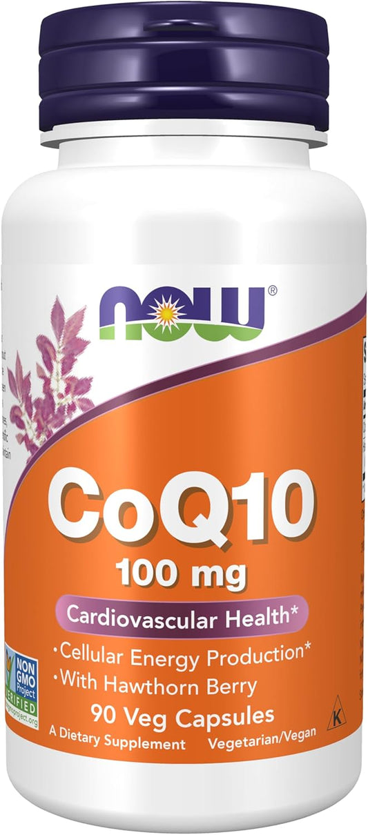 NOW Foods CoQ10 100 mg with Hawthorn Berry, Pharmaceutical Grade, All-Trans Form, 90 Veg Capsules