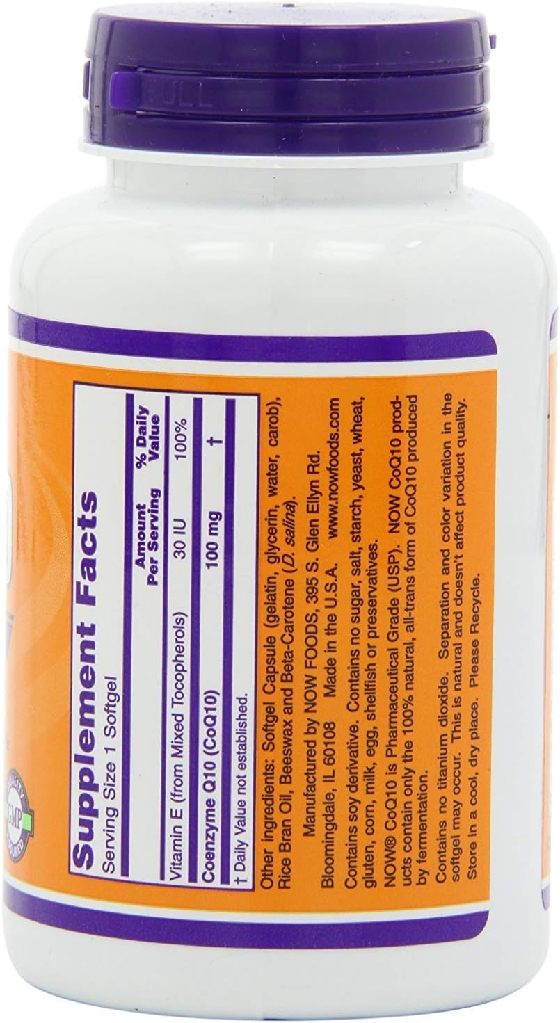 NOW Foods Coq10 100mg Double Strength 300 Softgels - Heart Health and Energy Support Supplement