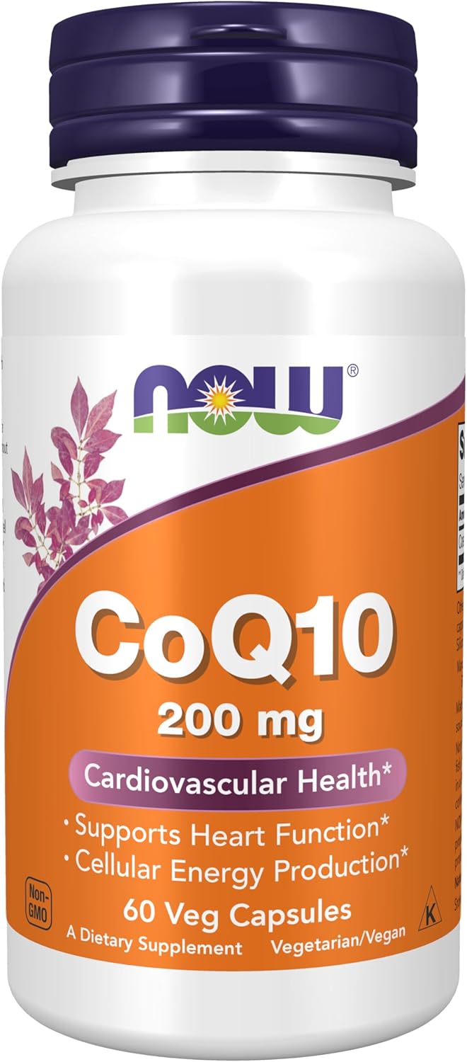 NOW Foods CoQ10 200 mg Supplement for Cardiovascular Health - 60 Veg Capsules