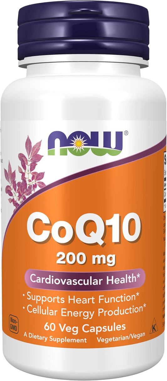NOW Foods CoQ10 200 mg Supplement for Cardiovascular Health - 60 Veg Capsules
