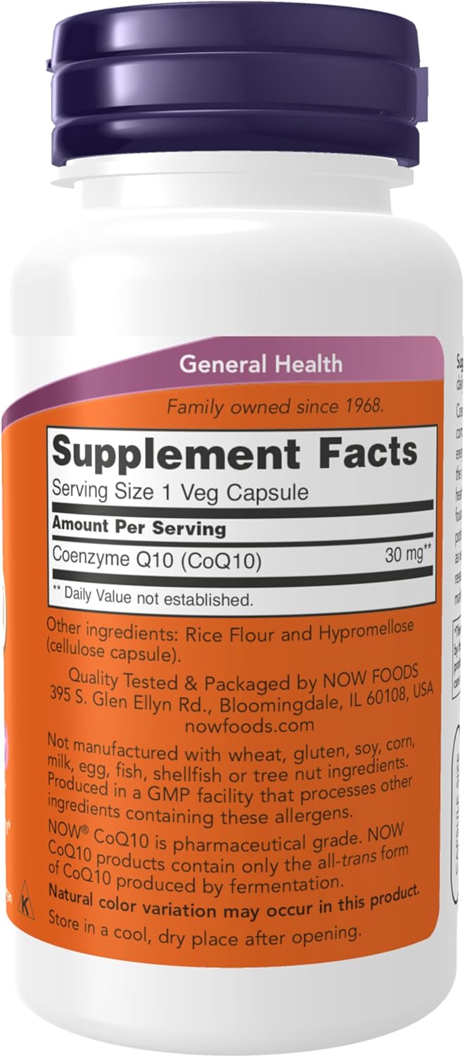 NOW Foods CoQ10 30mg Veg Capsules - Pharmaceutical Grade, All-Trans Form, 120 Count