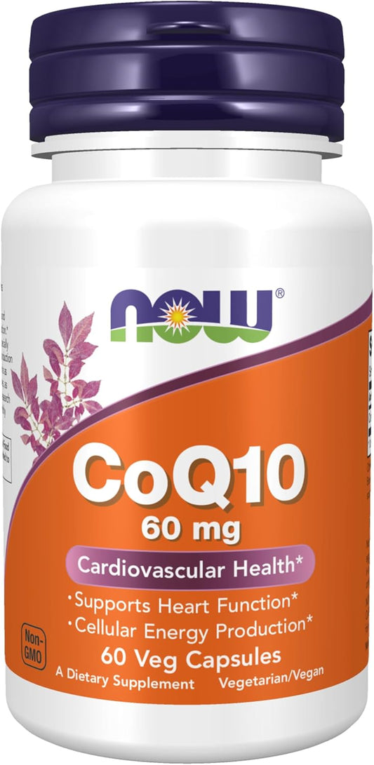 NOW Foods CoQ10 60mg Veg Capsules - Pharmaceutical Grade, Fermentation-Produced All-Trans Form Supplement