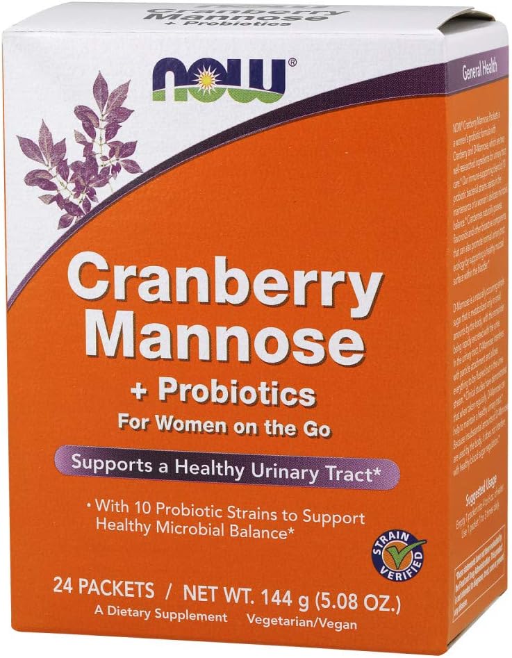NOW Foods Cranberry Mannose + Probiotics Supplement - 24 Box, 10 Probiotic Bacterial Strains