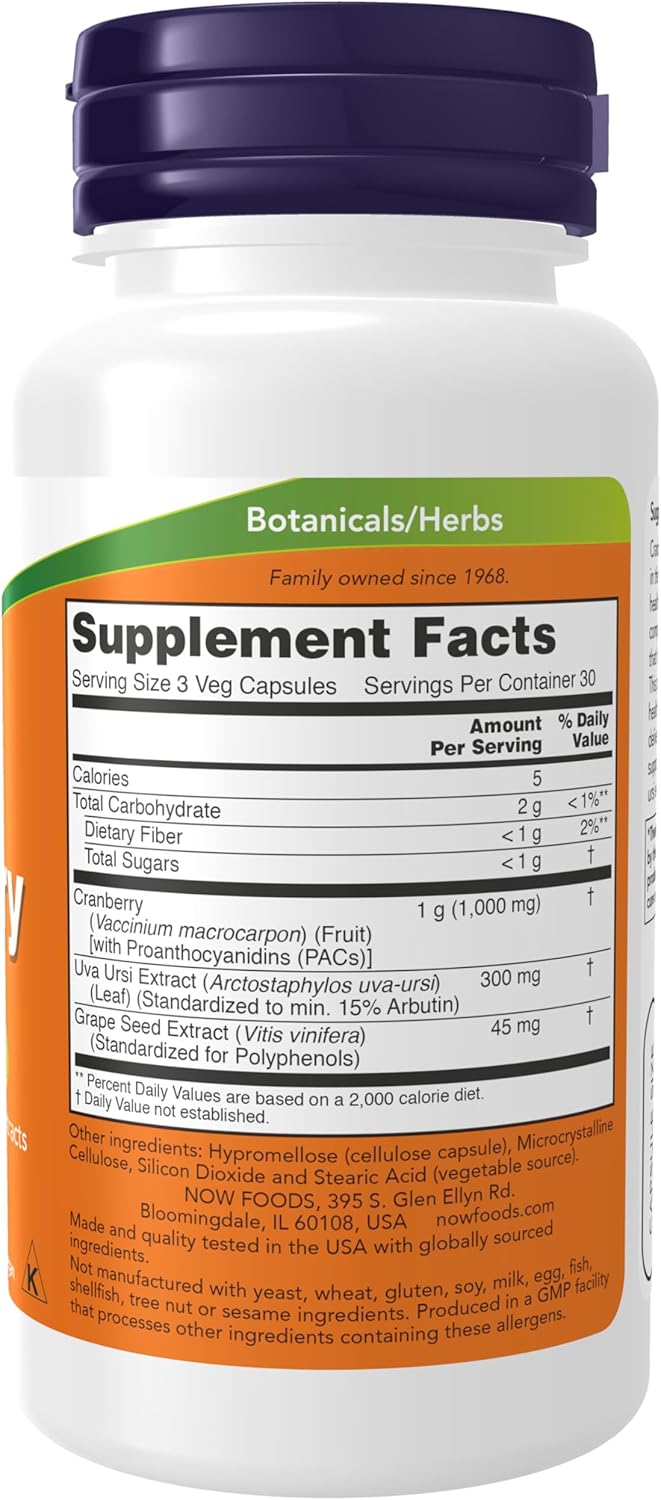 NOW Foods Cranberry with PACs, Uva Ursi, and Grape Seed Extracts - 90 Veg Capsules