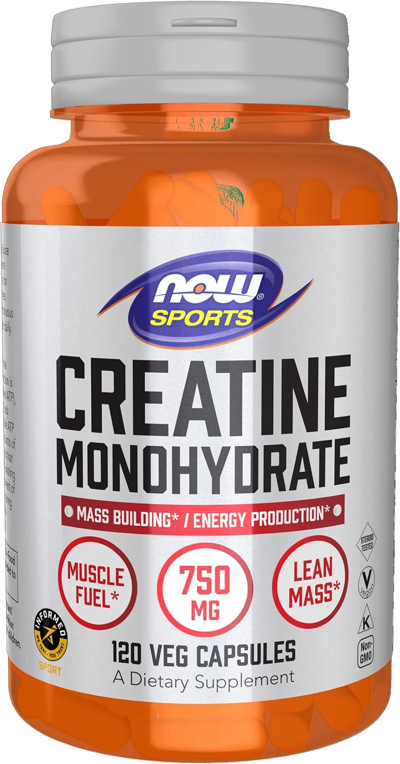 NOW Foods Creatine Monohydrate Capsules - 750 mg for Mass Building and Energy Production - 120 Veg Capsules