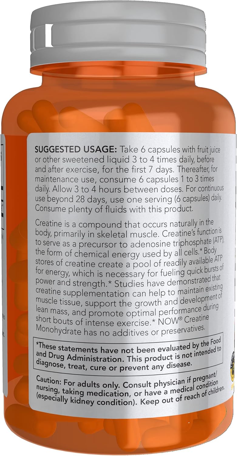 NOW Foods Creatine Monohydrate Capsules - 750 mg for Mass Building and Energy Production - 120 Veg Capsules