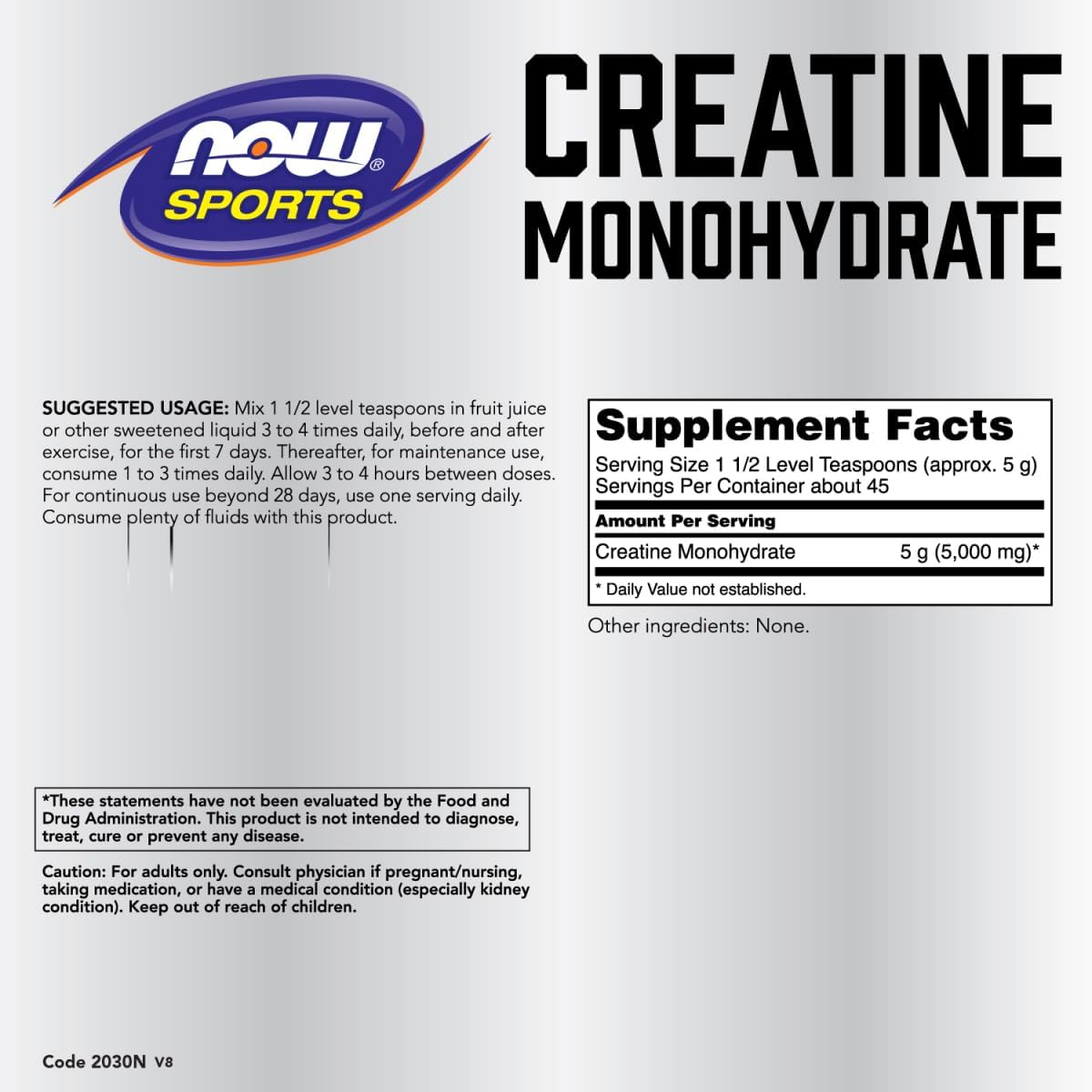 Now Foods Creatine Monohydrate Powder - 2 Pack of 8 oz. Tubs