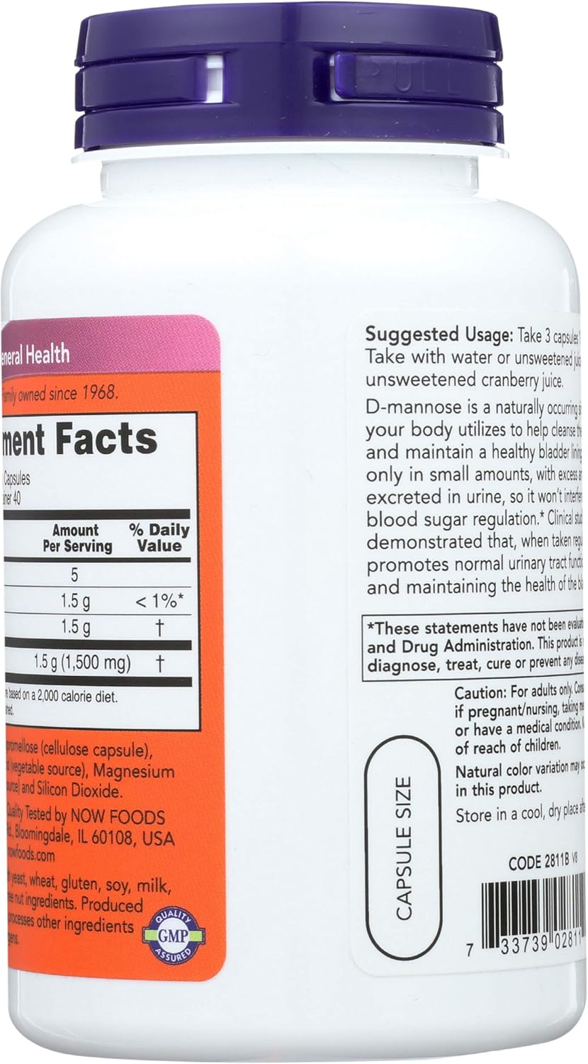 Now Foods D-Mannose Capsules 500mg - Pack of 3 - Urinary Tract Health Supplement