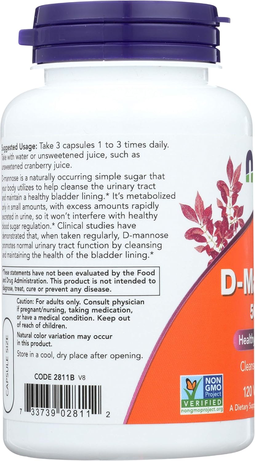 Now Foods D-Mannose Capsules 500mg - Pack of 3 - Urinary Tract Health Supplement