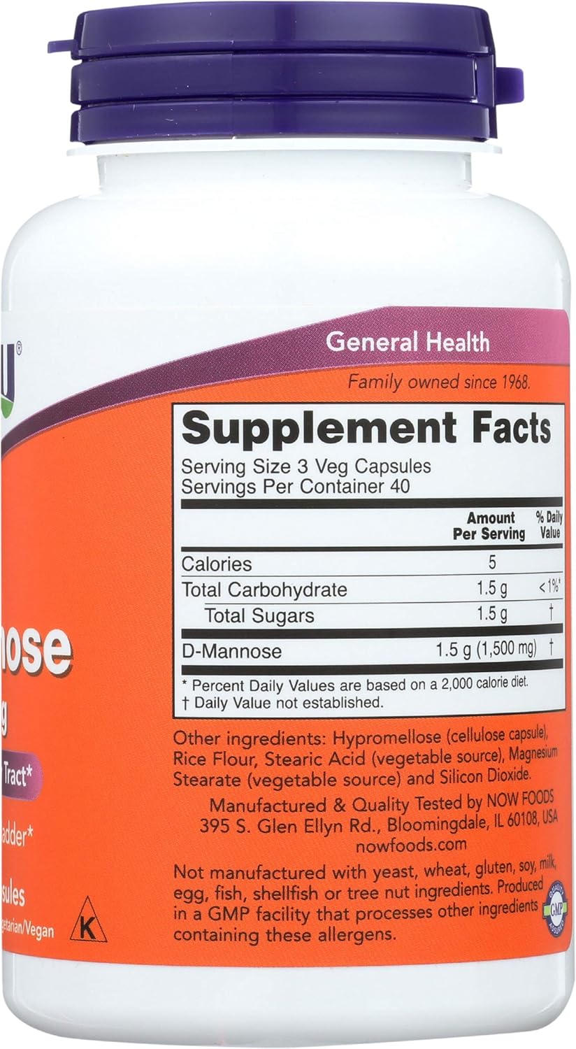Now Foods D-Mannose Capsules 500mg - Pack of 3 - Urinary Tract Health Supplement