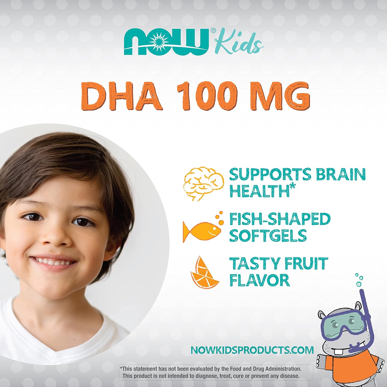 NOW Foods DHA Kids 100 mg Chewable Softgels for Brain Health - Fruit Flavor - 60 Count