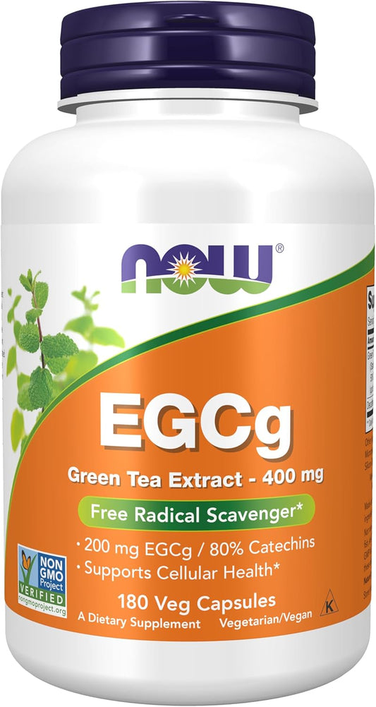 NOW Foods EGCg Green Tea Extract Dietary Supplement 400mg - 180 Veg Capsules for Free Radical Scavenging