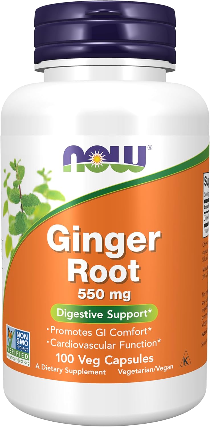 NOW Foods Ginger Root Supplements 550mg - Supports Digestion - 100 Veg Capsules