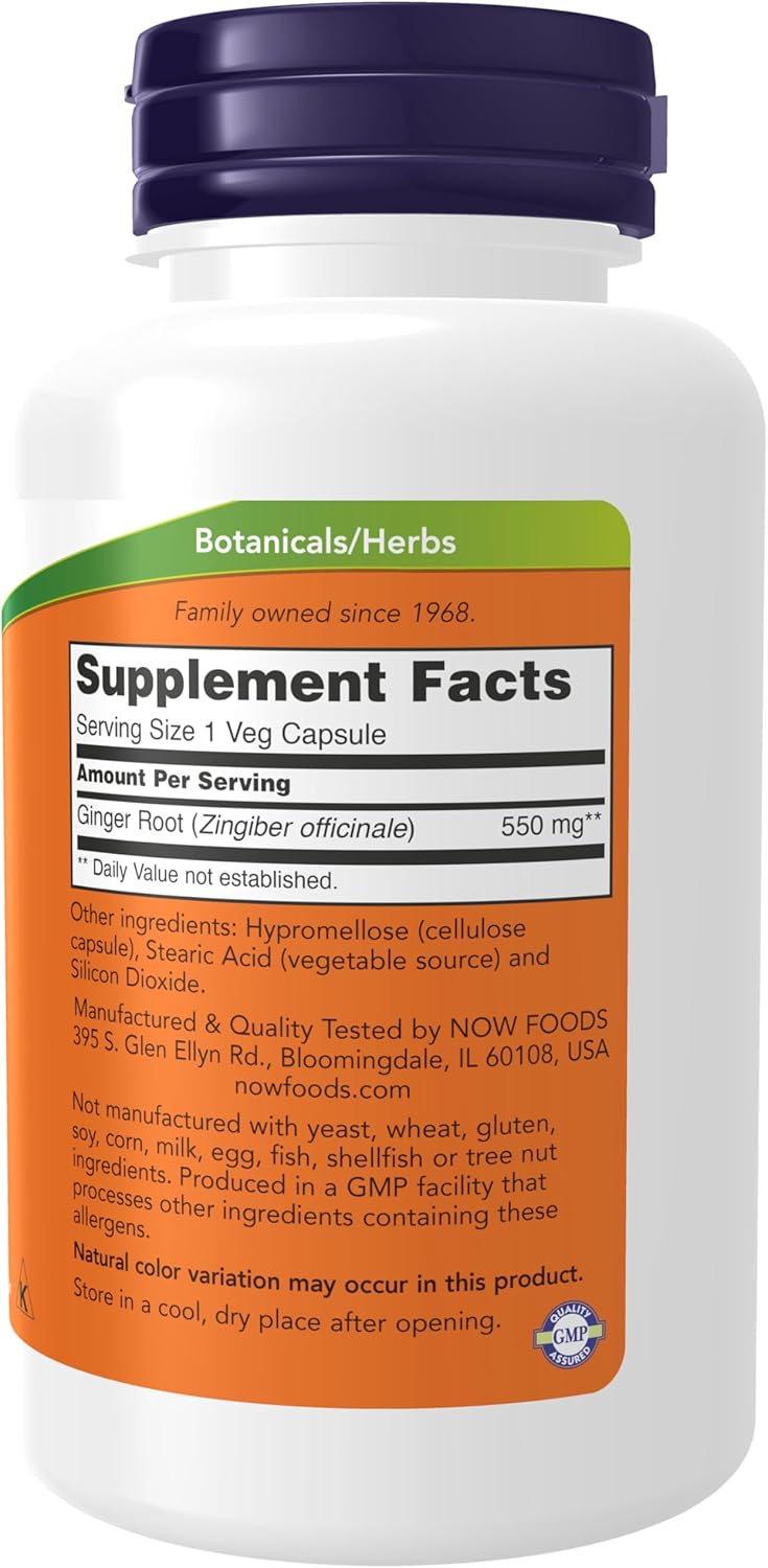 NOW Foods Ginger Root Supplements 550mg - Supports Digestion - 100 Veg Capsules