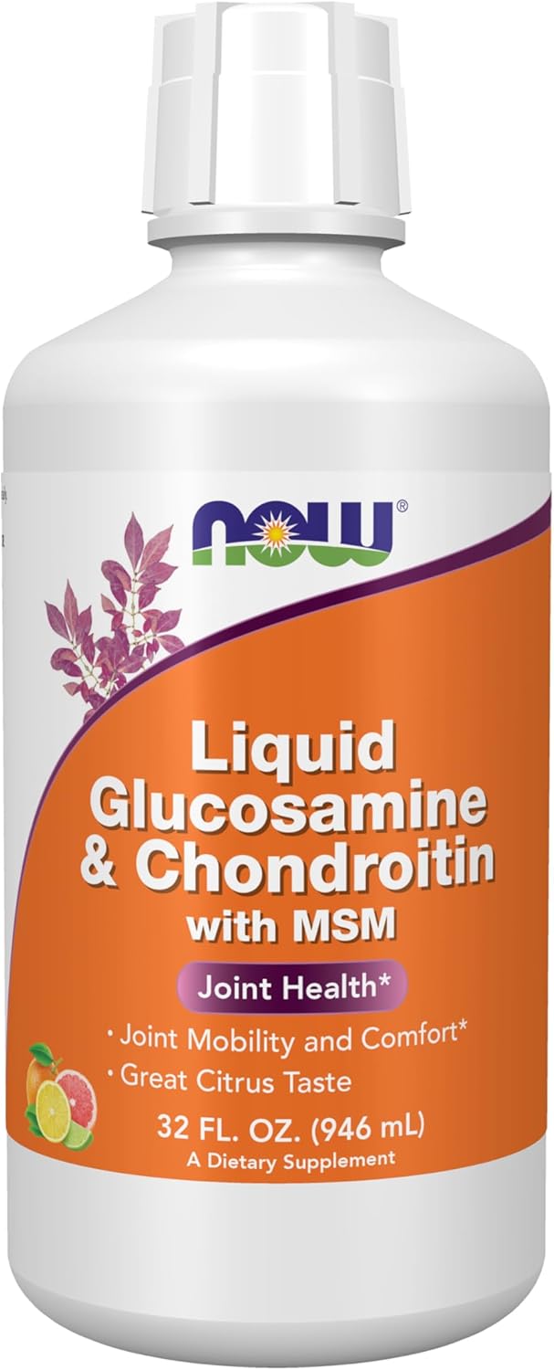 NOW Foods Glucosamine & Chondroitin with MSM Liquid Supplement for Joint Health, Mobility, and Comfort - 32-Ounce Bottle