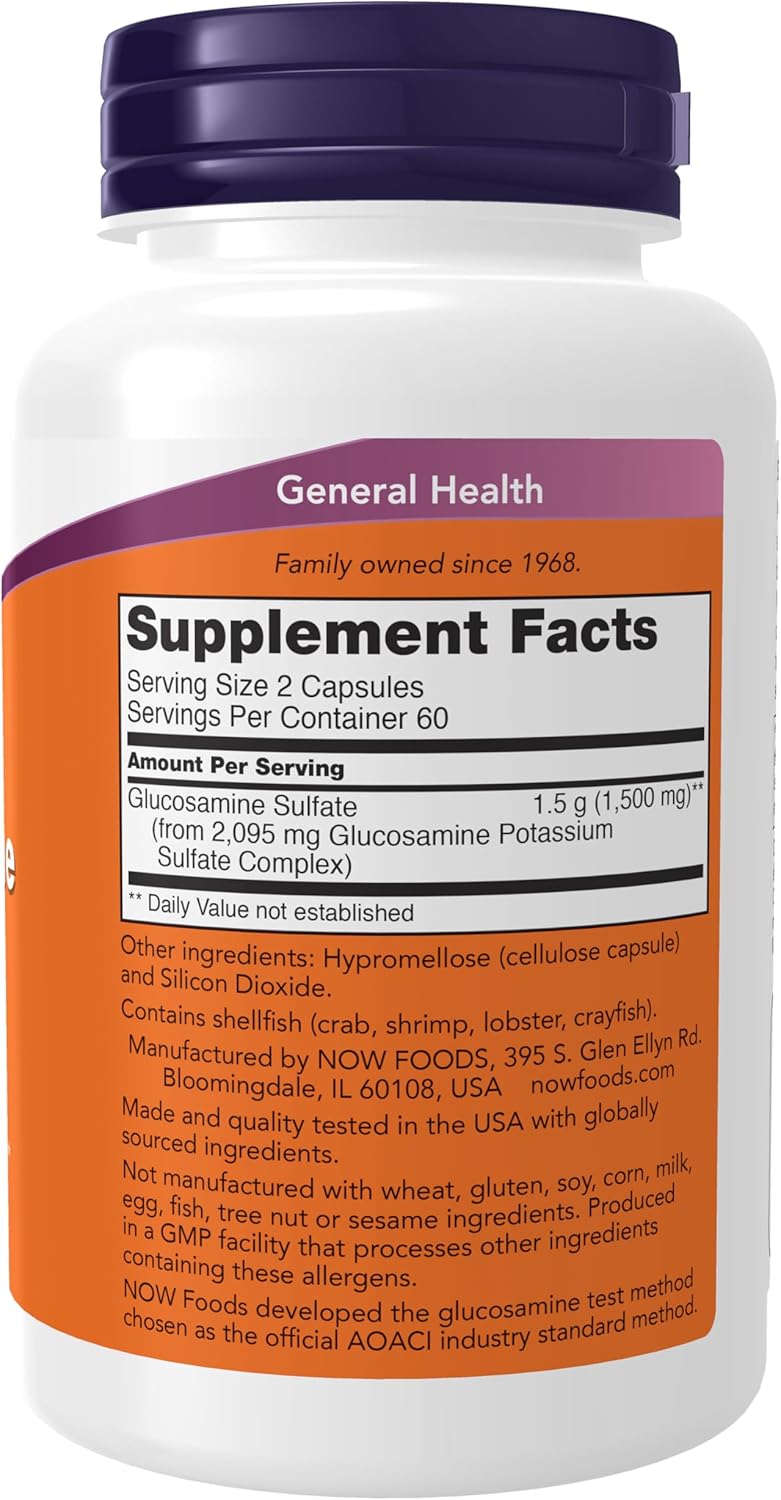 NOW Foods Glucosamine Sulfate 750 mg - UL Certified Dietary Supplement, 120 Veg Capsules