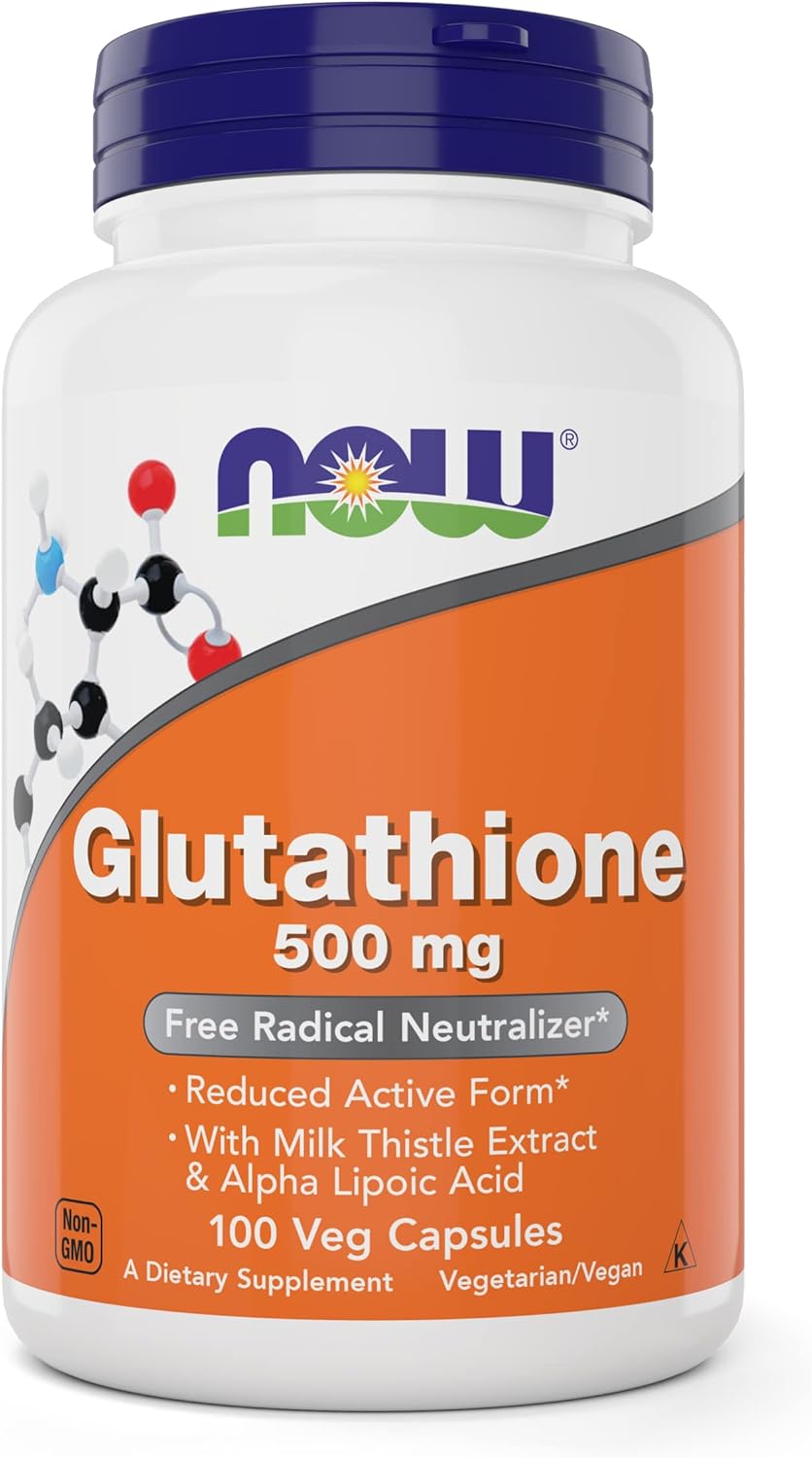 NOW Foods Glutathione 500mg Vegan Capsules with Milk Thistle & Alpha Lipoic Acid - GSH Supplement