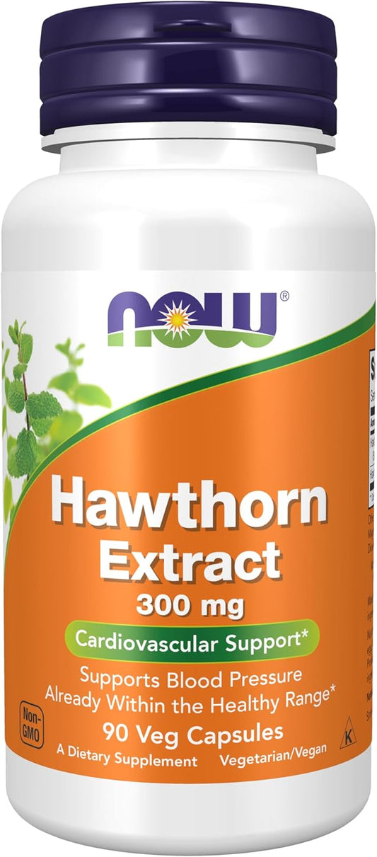 NOW Foods Hawthorn Extract 300 mg Veg Capsules - Cardiovascular Support - 90 Count