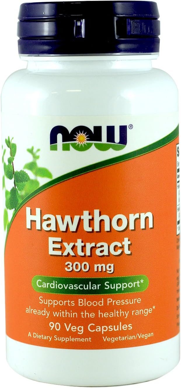 NOW Foods Hawthorn Extract 300mg 90 VegiCaps x 2 - Twin Pack for Heart Health