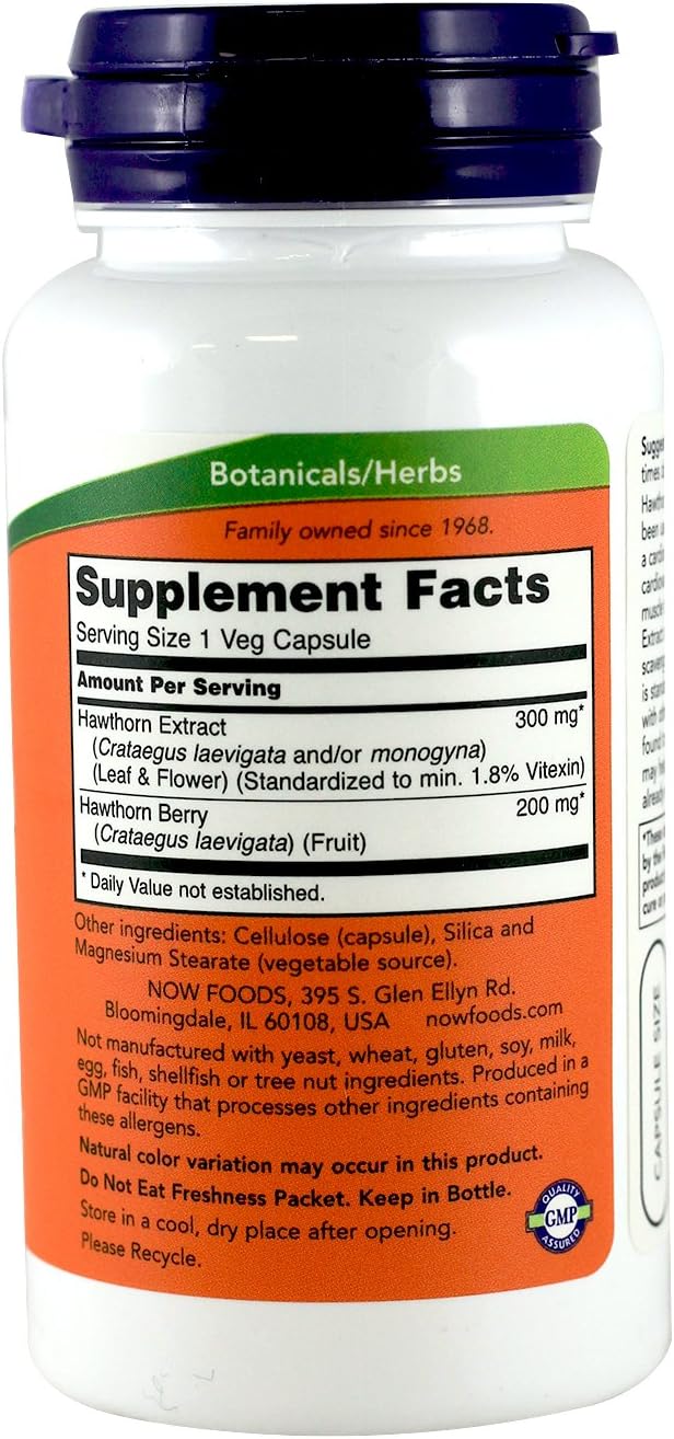 NOW Foods Hawthorn Extract 300mg 90 VegiCaps x 2 - Twin Pack for Heart Health
