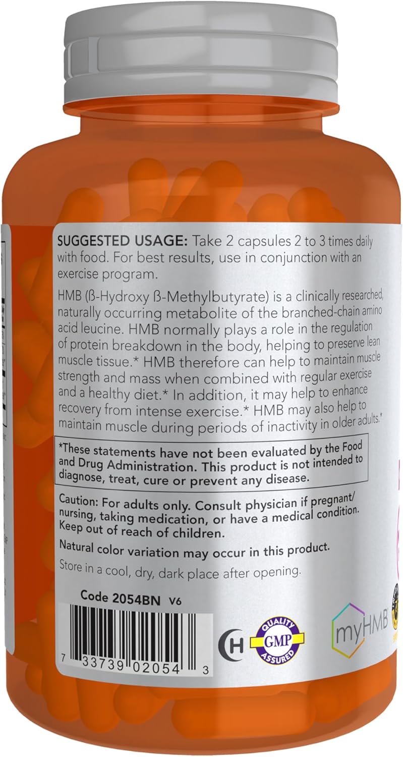 NOW Foods HMB (β-Hydroxy β-Methylbutyrate) 500 mg Veg Capsules for Sports Recovery - 120 Count