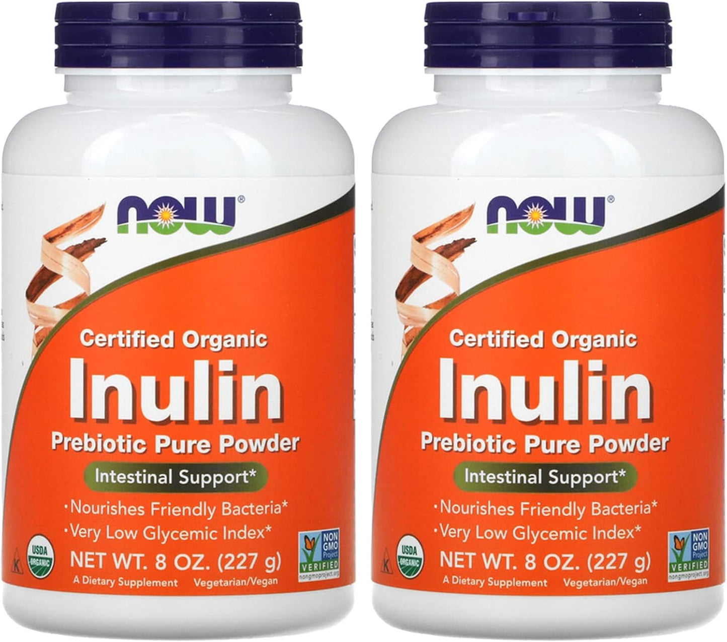 NOW Foods Inulin Prebiotic FOS Powder, 8 oz (Pack of 2) - Digestive Health, Gut Support, Non-GMO, Vegan
