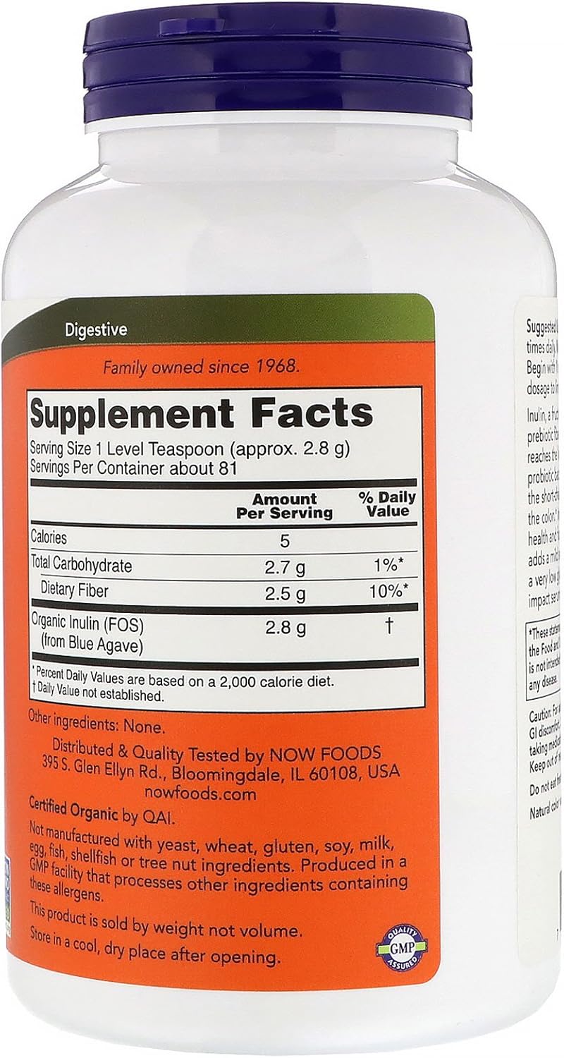 NOW Foods Inulin Prebiotic FOS Powder, 8 oz (Pack of 2) - Digestive Health, Gut Support, Non-GMO, Vegan