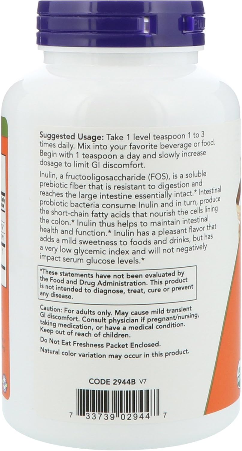 NOW Foods Inulin Prebiotic FOS Powder, 8 oz (Pack of 2) - Digestive Health, Gut Support, Non-GMO, Vegan
