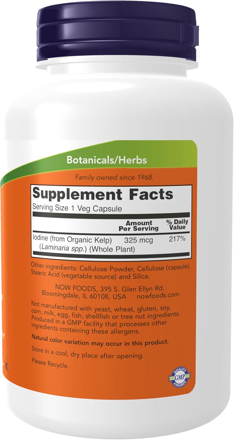 NOW Foods Kelp Supplements - 325 mcg Natural Iodine for Healthy Thyroid Function - Super Green Veg Capsules - 250 Count
