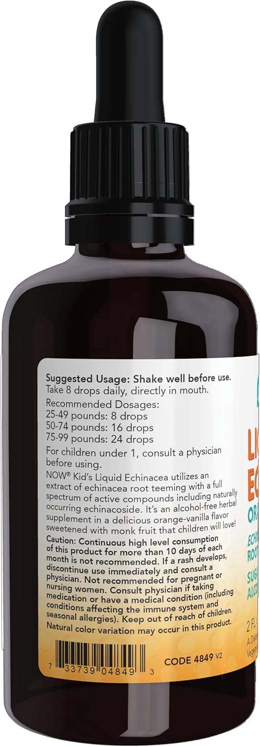 NOW Foods Kids Liquid Echinacea Supplement with Dropper - Immune System Support for Kids - 2 Fl Oz, Pack of 2