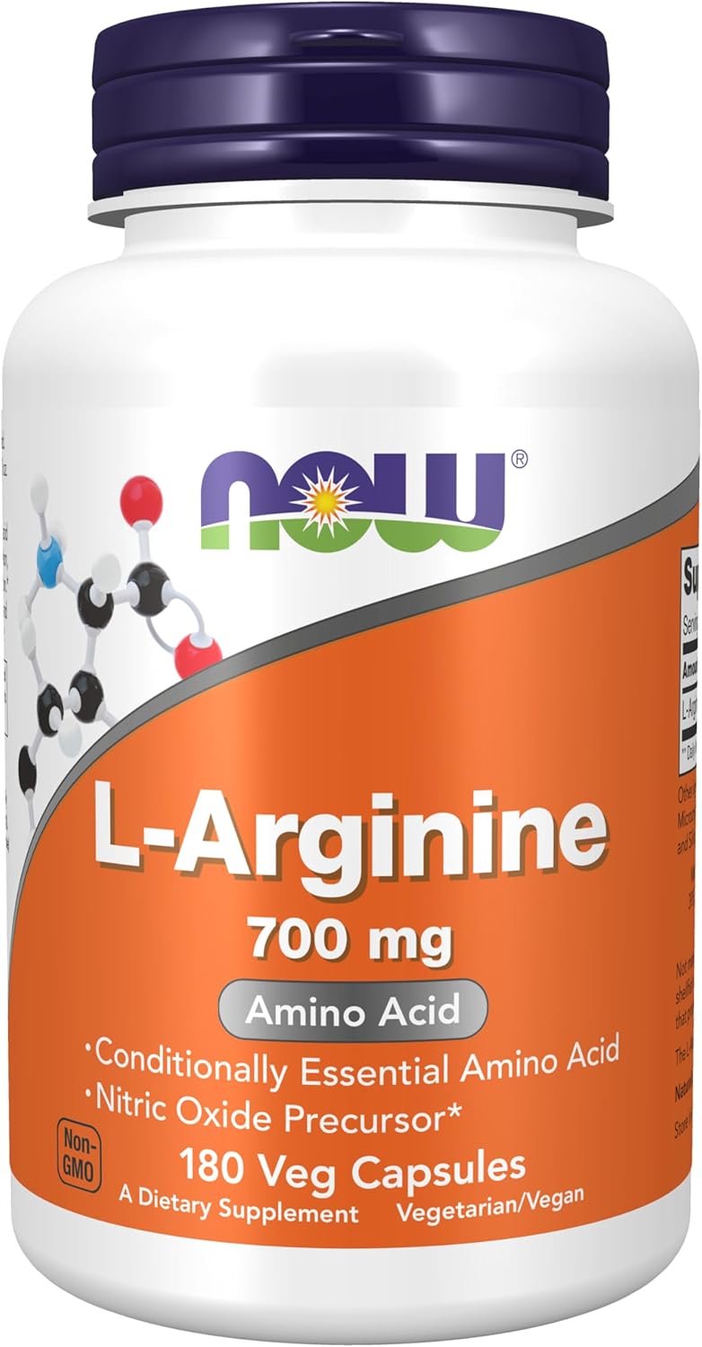 NOW Foods L-Arginine 700mg Capsules - Nitric Oxide Booster - Amino Acid Supplement - 180 Veg Caps