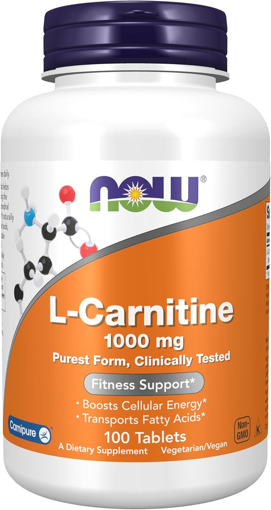NOW Foods L-Carnitine 1000 mg Tablets - Pure Amino Acid Supplement for Fitness Support