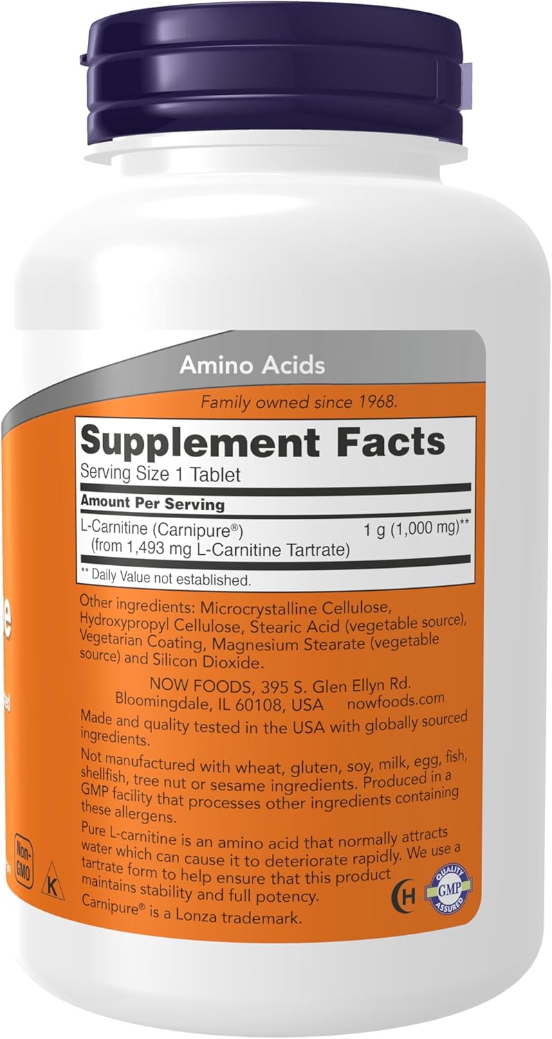 NOW Foods L-Carnitine 1000 mg Tablets - Pure Amino Acid Supplement for Fitness Support