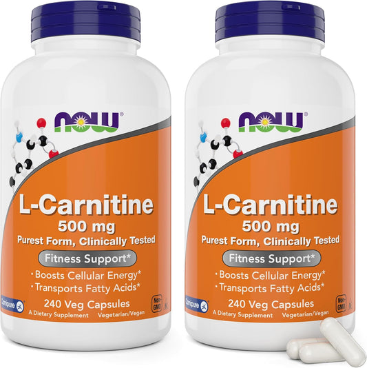 NOW Foods L-Carnitine 500 mg - 240 Veg Capsules x 2 Pack - Energy & Metabolism Support
