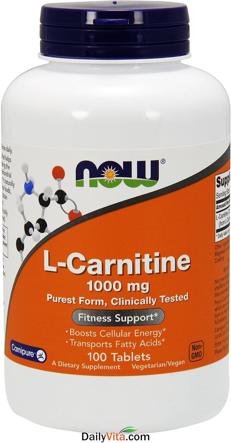 NOW Foods L-Carnitine Tartrate 1000mg - 200 Tablets, Double Pack for Enhanced Fitness Support
