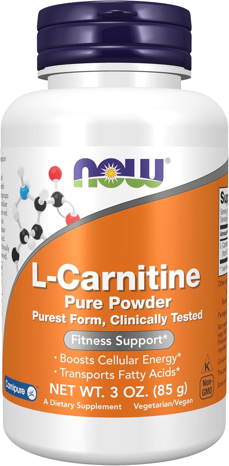 NOW Foods L-Carnitine Tartrate Pure Powder Supplement - Boost Cellular Energy - 3-Ounce Amino Acid Powder