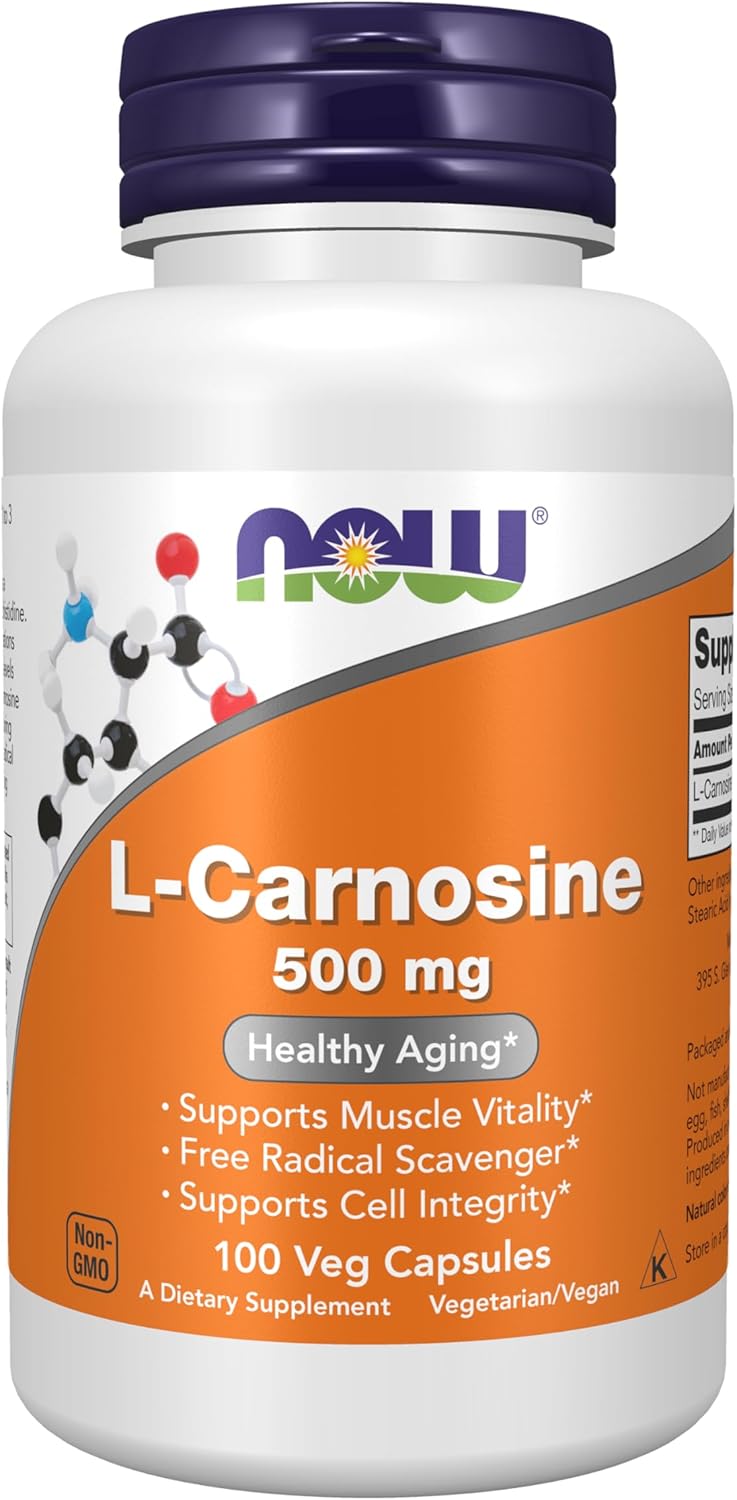 NOW Foods L-Carnosine 500mg Veg Capsules for Healthy Aging - 100 Count