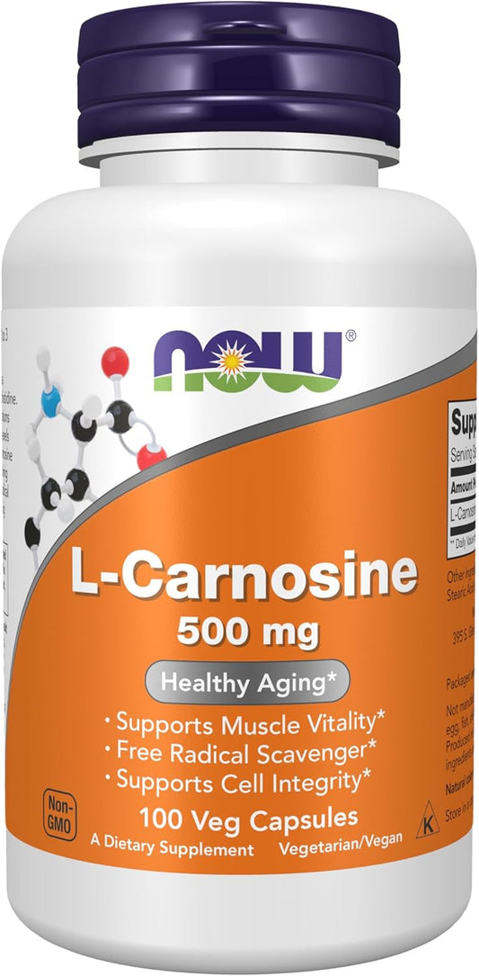 NOW Foods L-Carnosine 500mg Veg Capsules for Healthy Aging - 100 Count