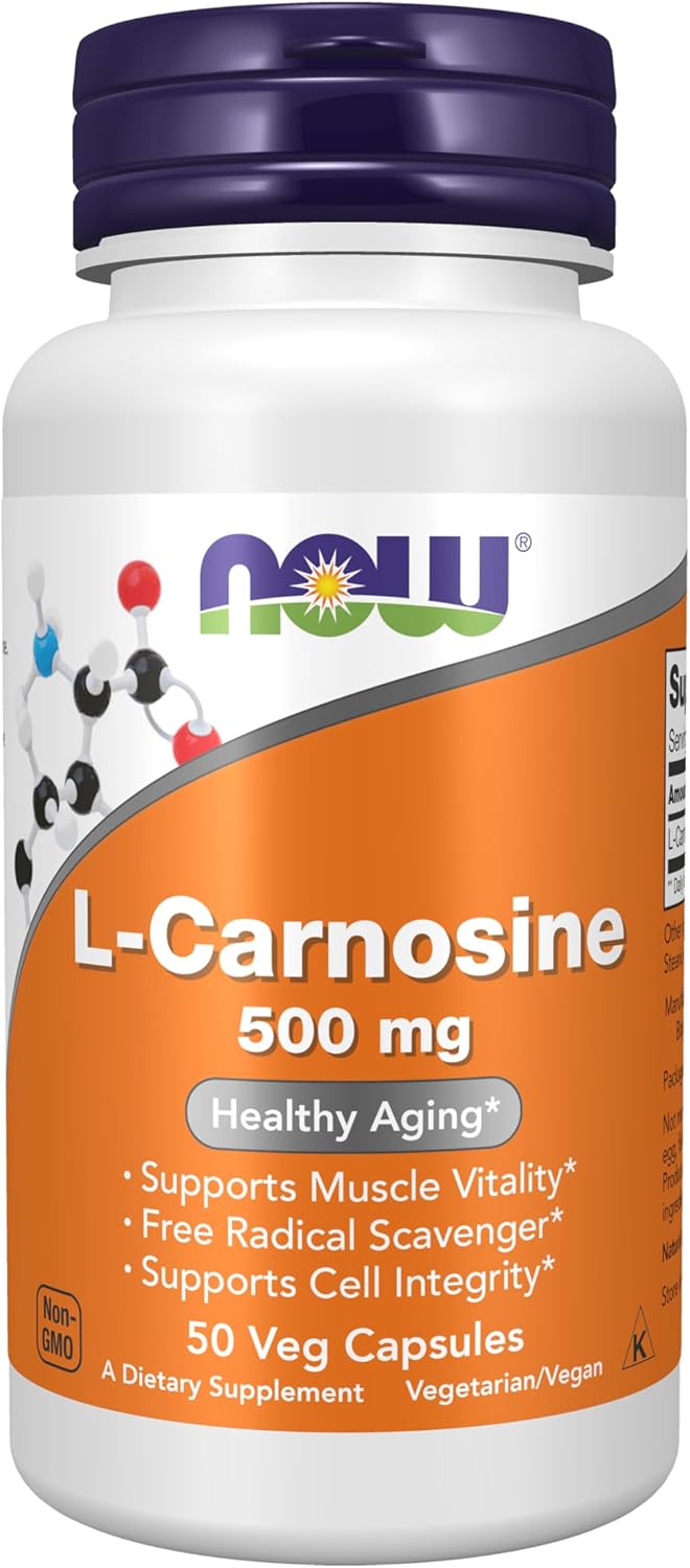 NOW Foods L-Carnosine Supplements 500mg - Promotes Healthy Aging - 50 Veg Capsules