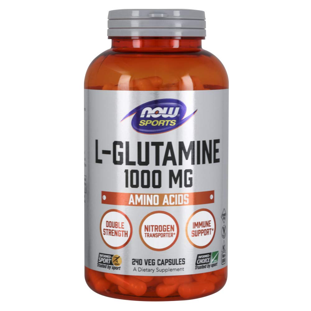 Now Foods L-Glutamine 1000 mg - 240 Capsules for Muscle Recovery and Immune Support