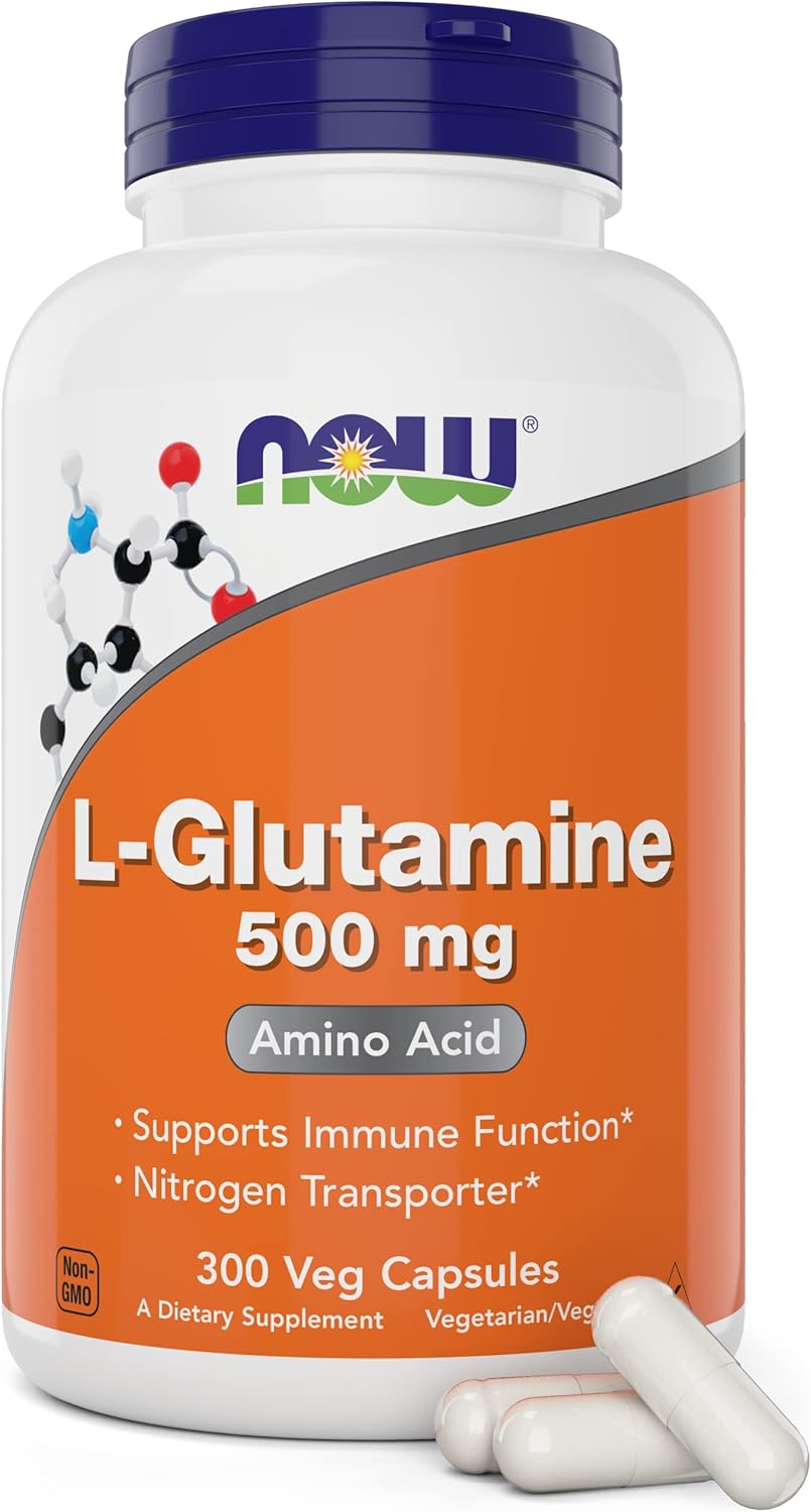 NOW Foods L-Glutamine 500mg - 300 Vegan Capsules - Non-GMO Supplement