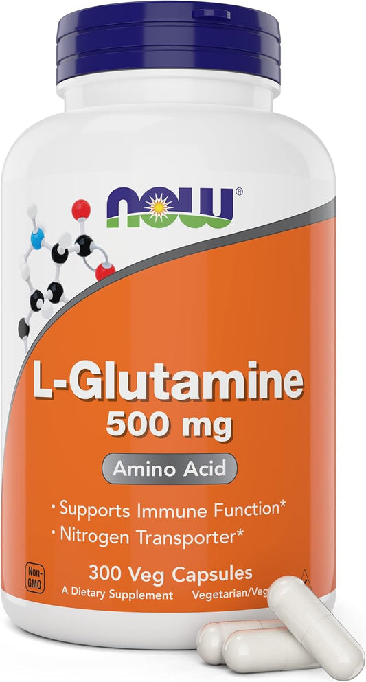 NOW Foods L-Glutamine 500mg - 300 Vegan Capsules - Non-GMO Supplement