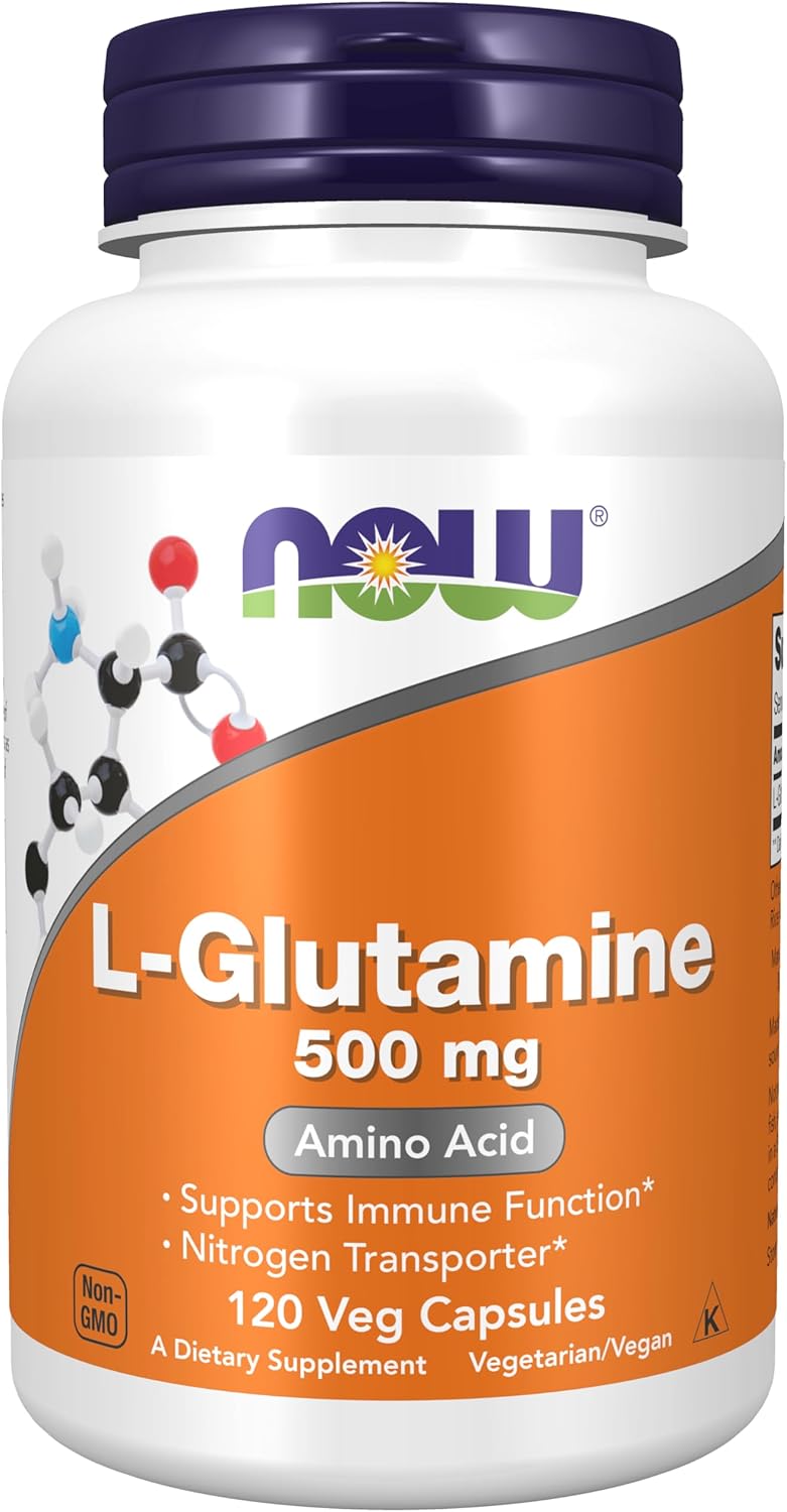NOW Foods L-Glutamine 500mg Veg Capsules - Nitrogen Transporter for Amino Acid Support